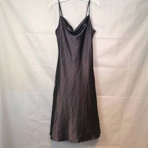 Vintage | Black Slip Satin Cowl Neck Spaghetti Strap Midi Dress